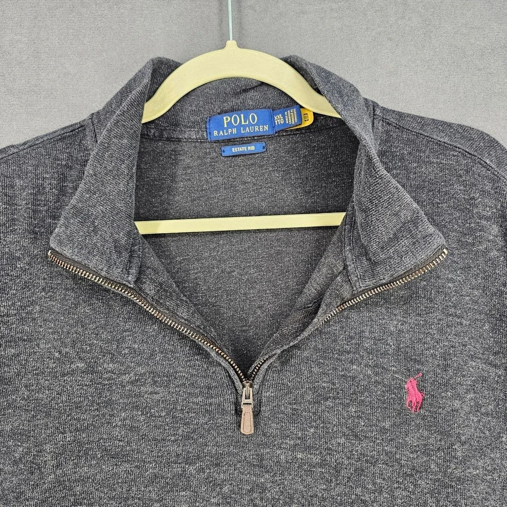 Polo Ralph Lauren Sweater Mens 2XL Gray 1/4 Zip Cotton Mock Neck Estate Rib